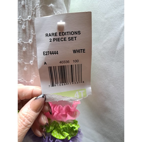 White eyelet Pink Lime Purple Ruffle Ribbon Trim Flower Lime Ruffle Pants 4T - Picture 5 of 6